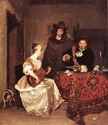 TERBORCH, Gerard A Young Woman Playing a Theorbo to Two Men oil on canvas